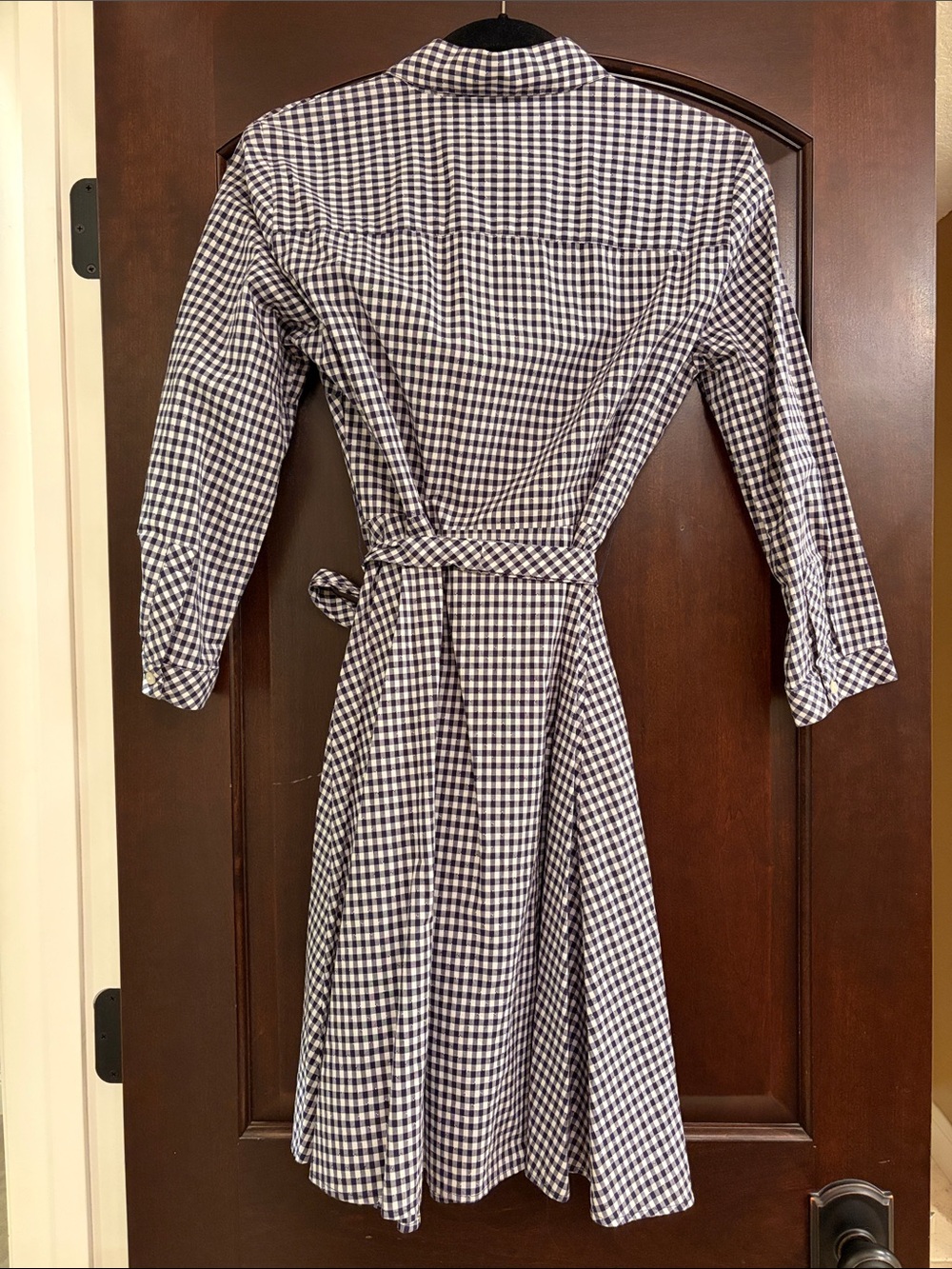 Tommy Hilfiger Navy and White Gingham Long Sleeve Shirt Dress - Picture 2 of 5